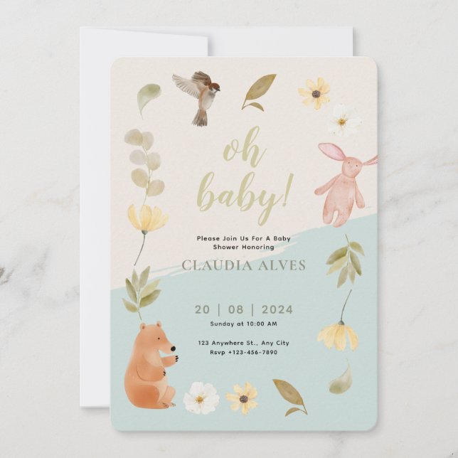 Cream Green Watercolor Baby Shower Honouring  Invitation (Front)