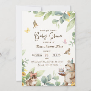 Cream Green Watercolor Baby Shower Invitations