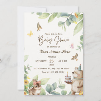 Cream Green Watercolor Baby Shower Invitations