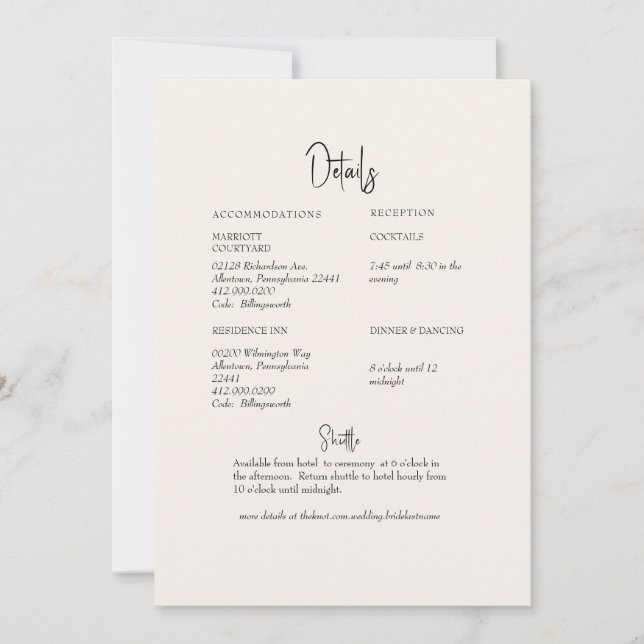 Cream Greenery Wedding Detail Invitation (Front)