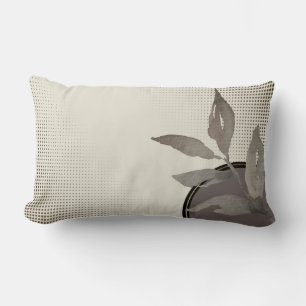 Cream Grey & Black Simple Watercolor Leaves Lumbar Cushion