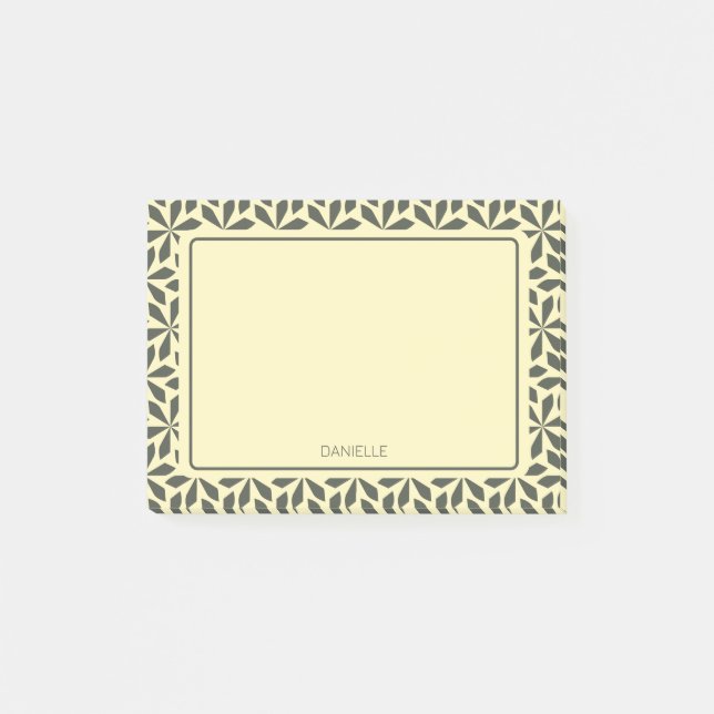  cream grey floral motif post-it notes (Front)