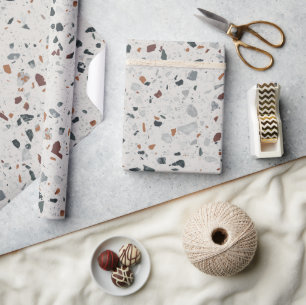 Cream Grey Modern Terrazzo Texture Pattern Wrapping Paper