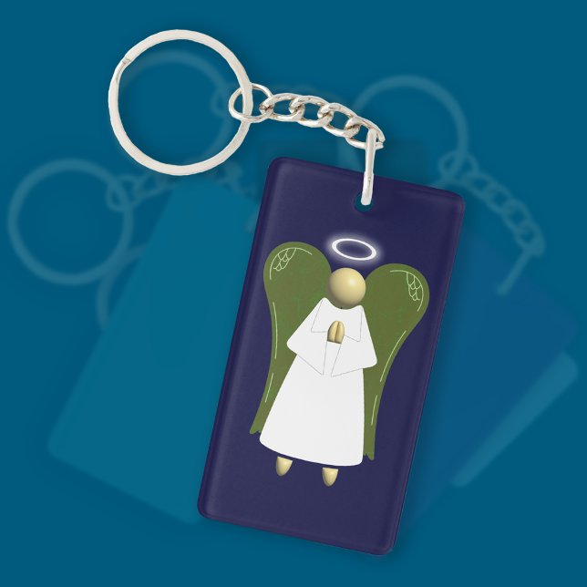 Cream Guardian Angel (double-sided) Keychain (Asian Guardian Angel Keyring)