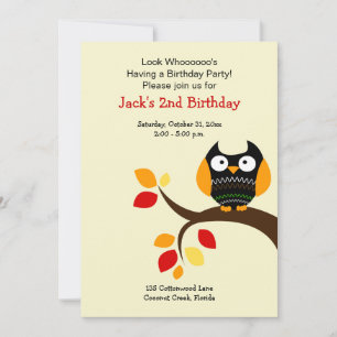 Cream Halloween Owl Autumn Birthday Invite 5x7