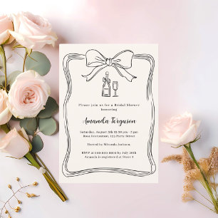 Cream hand drawn bow prosecco Bridal Shower Invitation