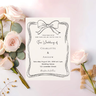 Cream hand drawn bow wedding invitation