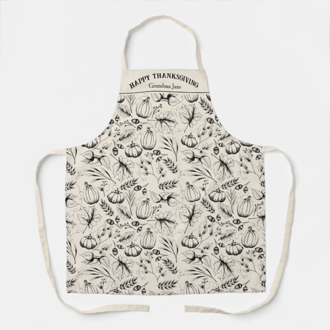 Cream Happy Thanksgiving Fall Harvest Custom Apron (Front)