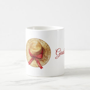 Cream Hat Red Bow Name Coffee Mug
