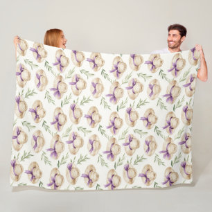 Cream Hats Purple Ribbons Birthday Fleece Blanket