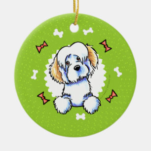 Cream Havanese Dog Bones Christmas Wreath Ceramic Ornament
