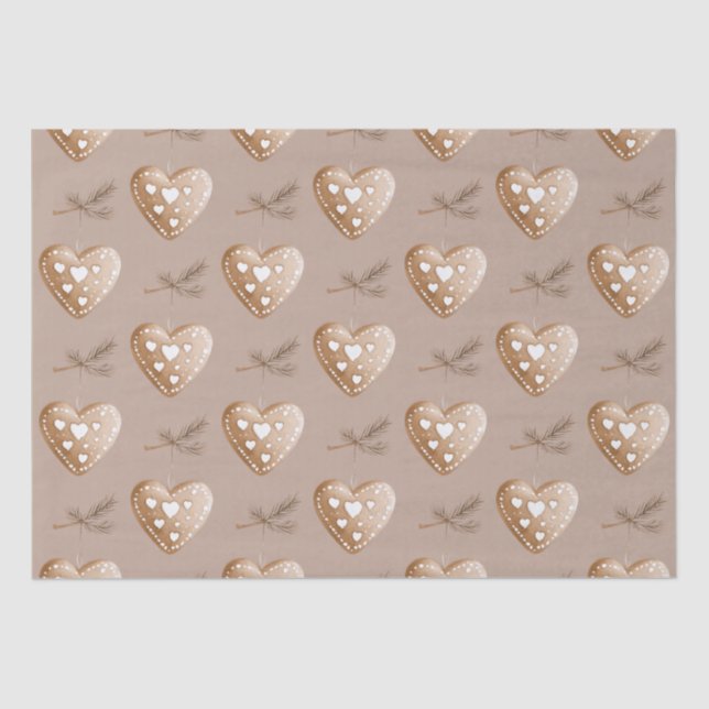 Cream Heart Gingerbread Cookie Christmas Tissue Paper (Front)