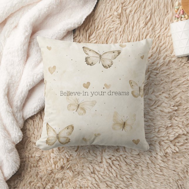 Cream Hearts Butterflies Christmas Cushion (Blanket)