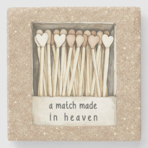 Cream Hearts Match Made in Heaven Gold Glitter Stone Coaster