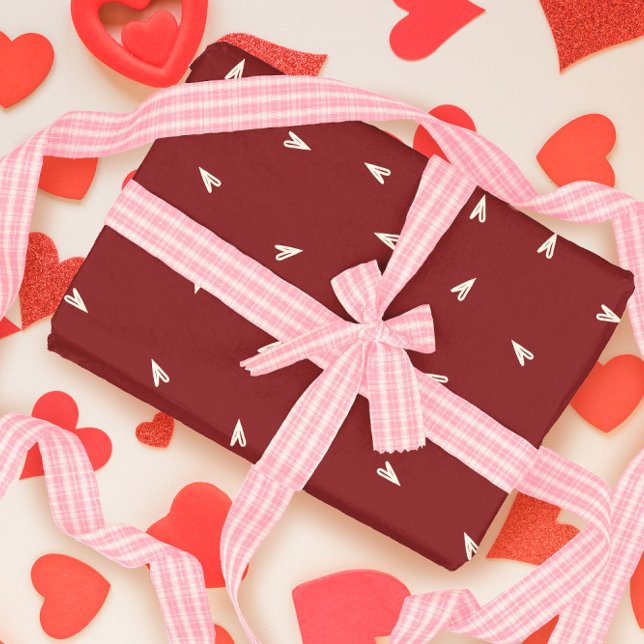 Cream Hearts on Burgundy - Minimal Valentine  Wrapping Paper (Creator Uploaded)