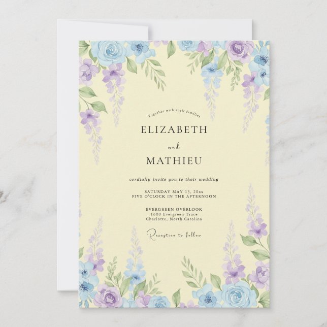 Cream Heavenly Wisteria Wedding Invitation (Front)
