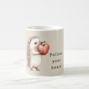 Cream Hedgehog Apple Heart Coffee Mug