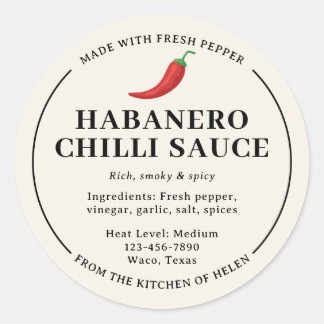 Cream Homemade Habanero Chilli Sauce Jar Label