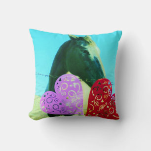 Cream Horse & Hearts Pink and Red Cushion