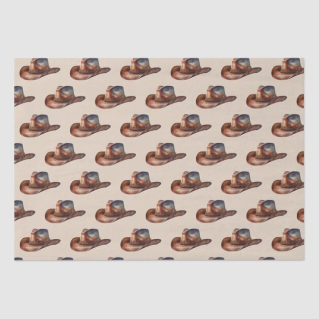 Cream Howdy Cowboy Western Hats Tissue Paper (Front)