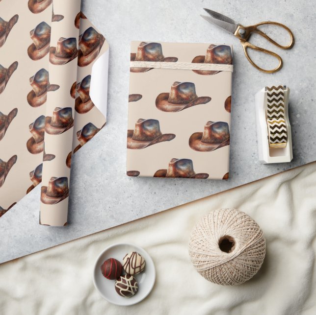 Cream Howdy Cowboy Western Hats Wrapping Paper (Crafts)