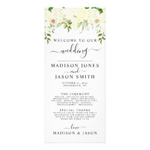 Cream Hydrangea & Roses Wedding Program Rack Card