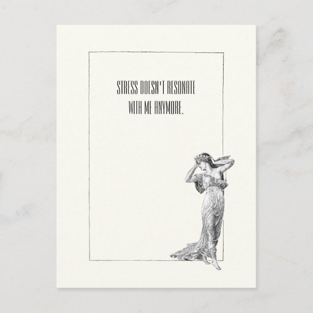Cream Illustrated Lady Stress Doesn't Resonate Postcard (Front)