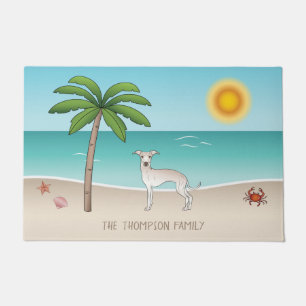 Cream Italian Greyhound At Tropical Summer Beach Doormat