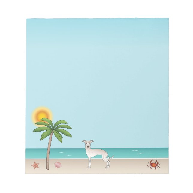 Cream Italian Greyhound At Tropical Summer Beach Notepad (Front)