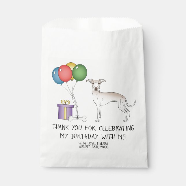 Cream Italian Greyhound Cartoon Dog Birthday Favour Bag (Front)