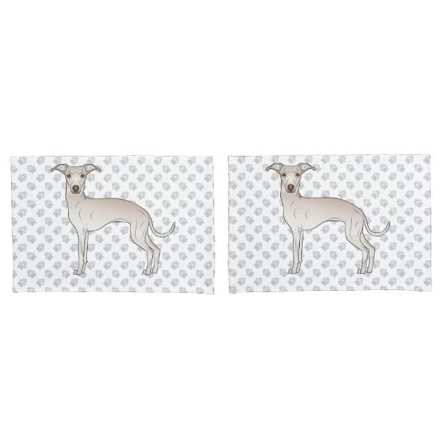 Cream Italian Greyhound Cartoon Dog With Paws Pillowcase (Front-Set)