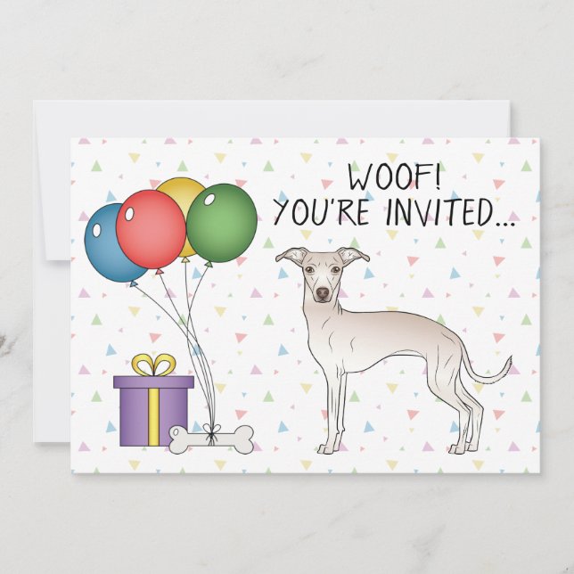 Cream Italian Greyhound Cute Cartoon Dog Birthday Invitation (Front)