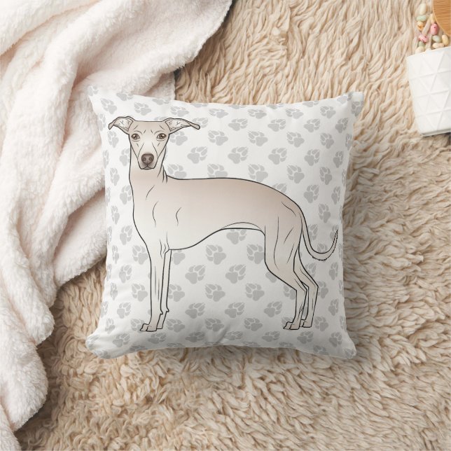 Cream Italian Greyhound Cute Cartoon Dog With Paws Cushion (Blanket)
