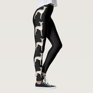Cream Italian Greyhound Cute Cartoon Dogs On Black Leggings