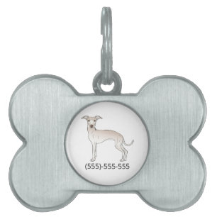 Cream Italian Greyhound Cute Dog And Phone Number Pet ID Tag