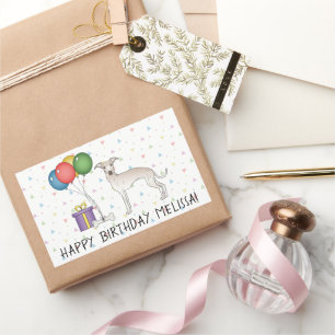 Cream Italian Greyhound Cute Dog - Happy Birthday Rectangular Sticker