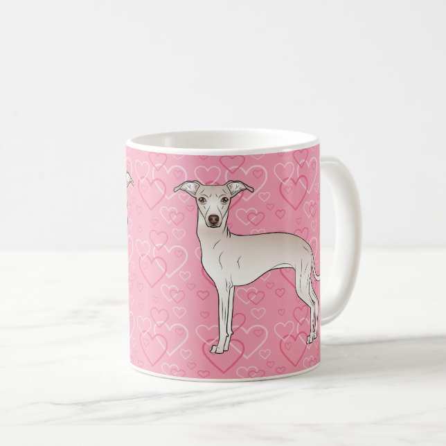 Cream Italian Greyhound Cute Dog On Pink Hearts Coffee Mug (Front Right)