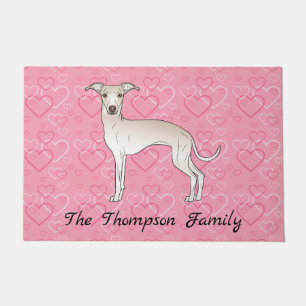 Cream Italian Greyhound Cute Dog On Pink Hearts Doormat