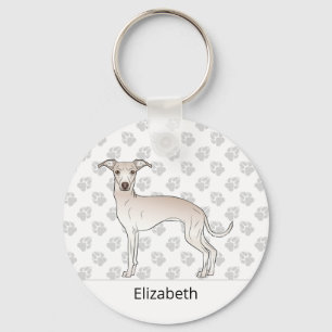 Cream Italian Greyhound Cute Dog With Custom Name Key Ring