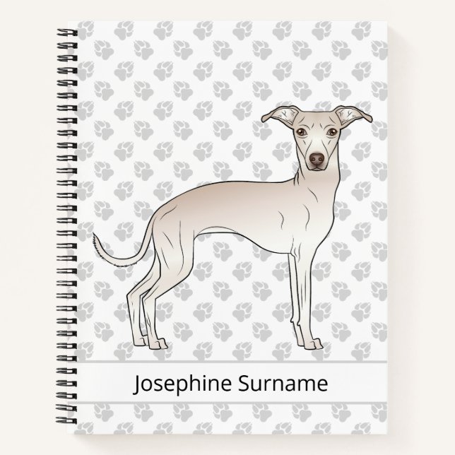 Cream Italian Greyhound Cute Dog With Custom Text Notebook (Front)