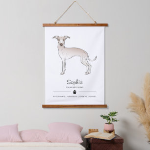 Cream Italian Greyhound With A Paw And Custom Text Hanging Tapestry