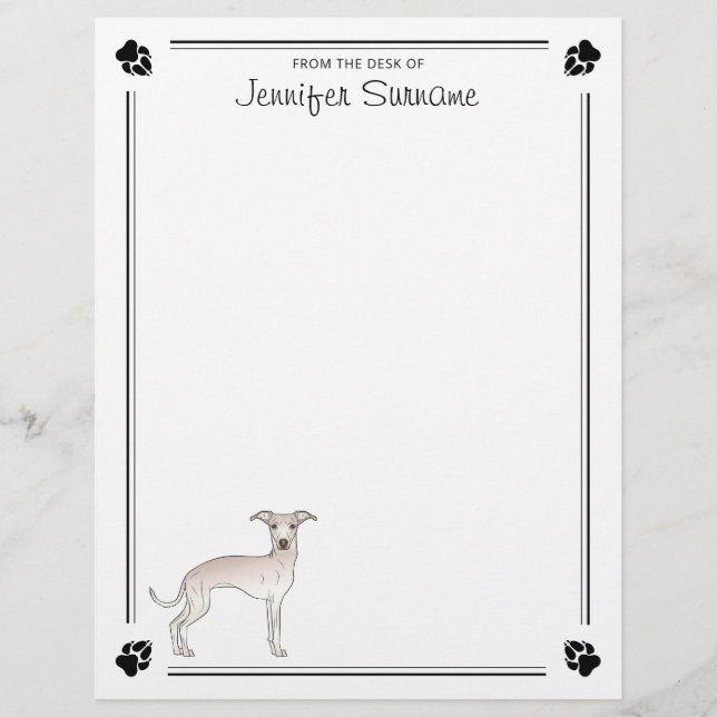 Cream Italian Greyhound With Paws And Custom Text Custom Letterhead (Front)