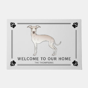 Cream Italian Greyhound With Paws And Custom Text Doormat