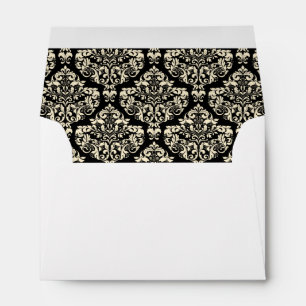 Cream Ivory Black Damask Lined Wedding Envelopes