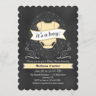 Cream Ivory Chalkboard Boy Baby Shower Invite