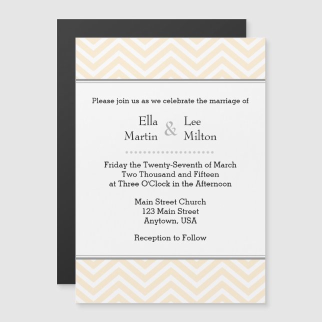 Cream Ivory Chevron Magnetic Wedding Invitation (Front/Back)
