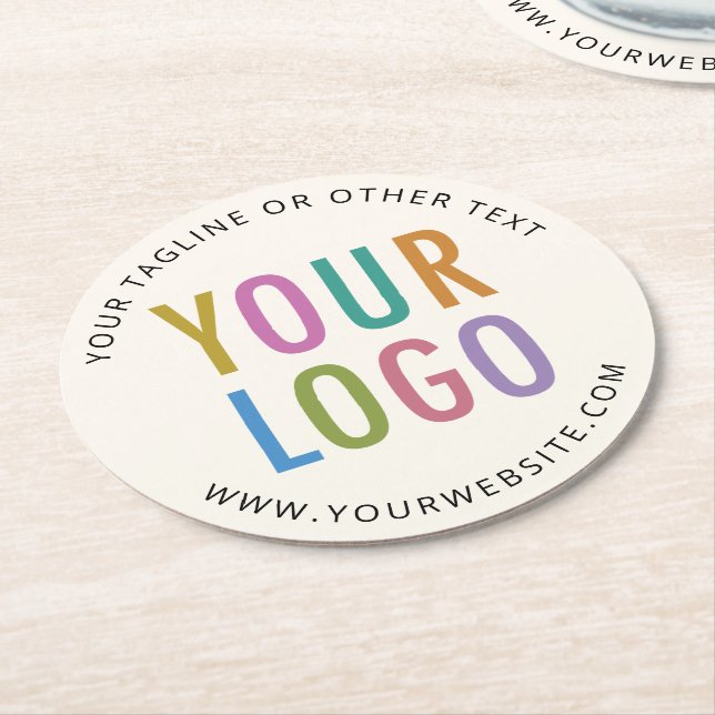 Cream Ivory Ecru Paper Coasters Custom Logo Round (Angled)