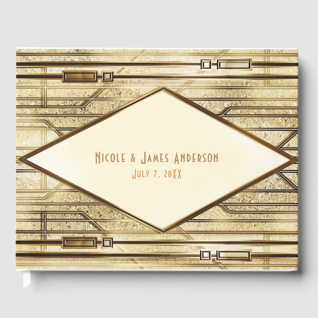 Cream Ivory Gold 20's Art Deco Gatsby Glam Wedding Guest Book (Front)