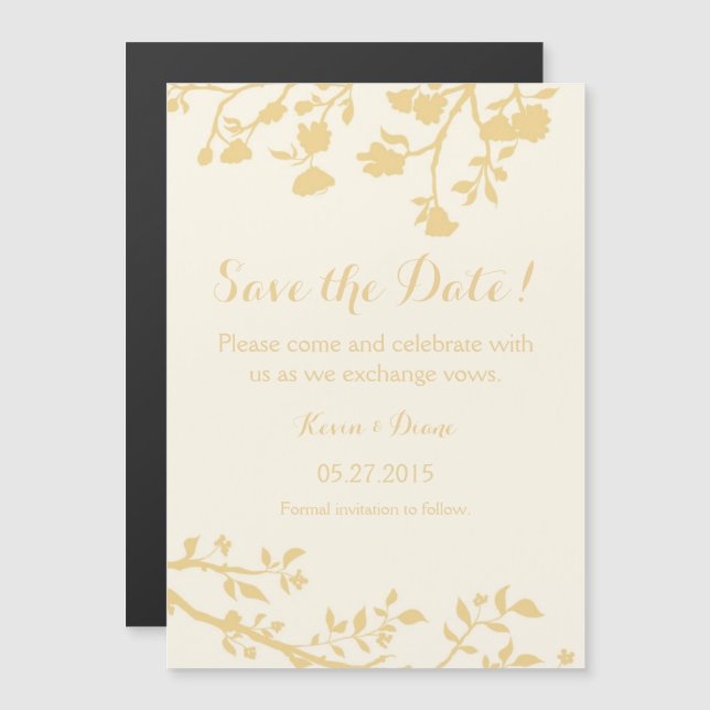 Cream Ivory Gold Flower Save The Date Magnet (Front/Back)