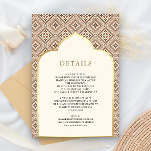 Cream Ivory Gold Geometric Pattern Wedding Details Enclosure Card